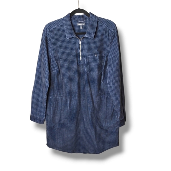 Toad & Co Corduroy Shirt Dress L Houndstooth Popover Pockets Fall Layering - Picture 1 of 9